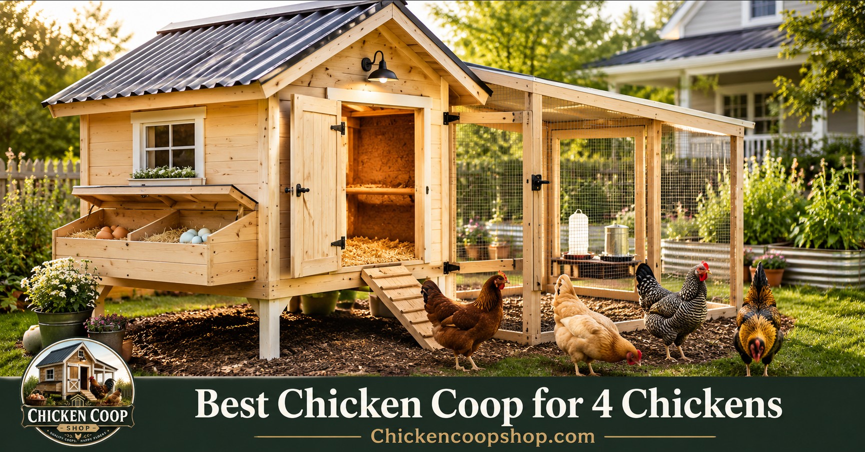 Best chicken coop for 4 chickens in a clean US backyard with secure run, nesting boxes, and healthy hens