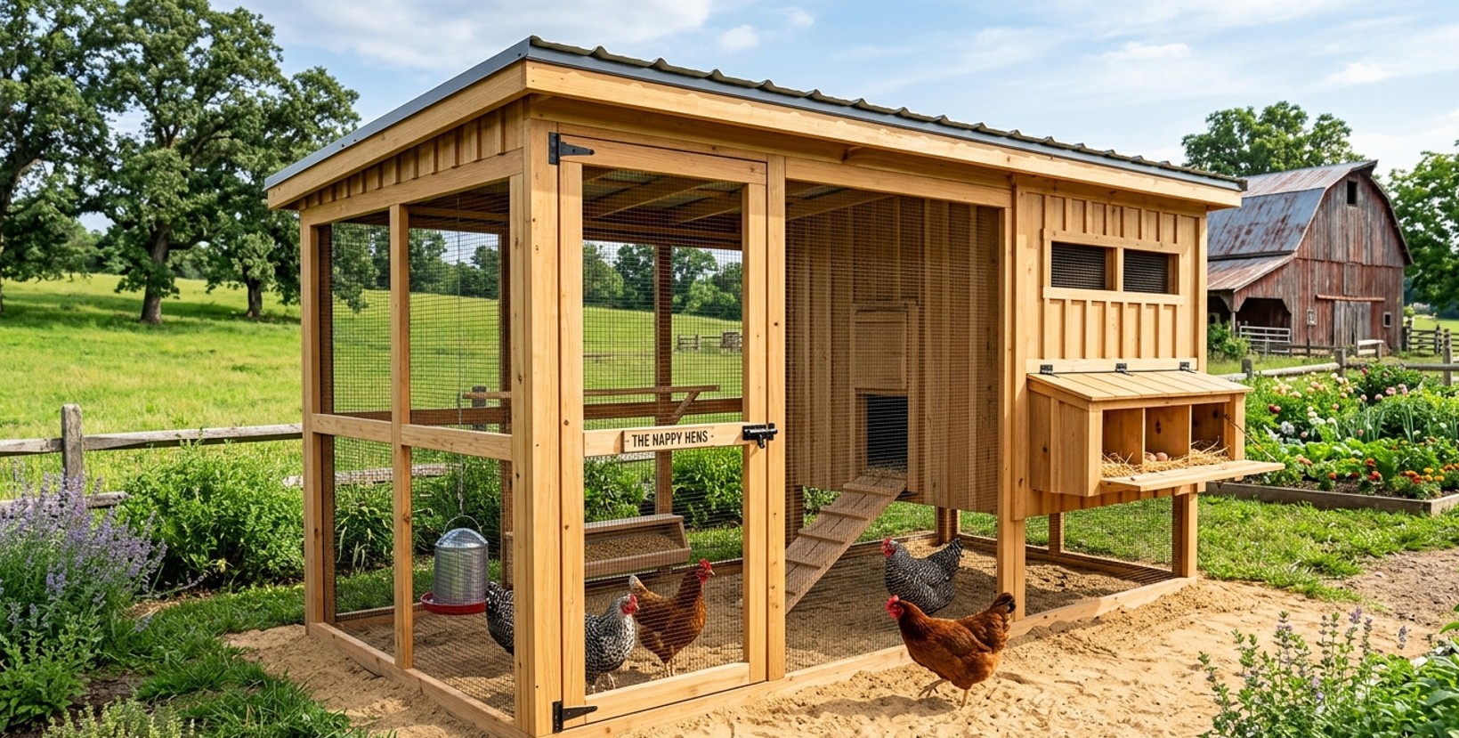 Best construction sand used inside a modern backyard chicken coop